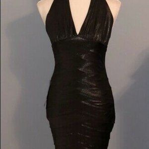 BEBE Dark Metallic V-Neck Dress